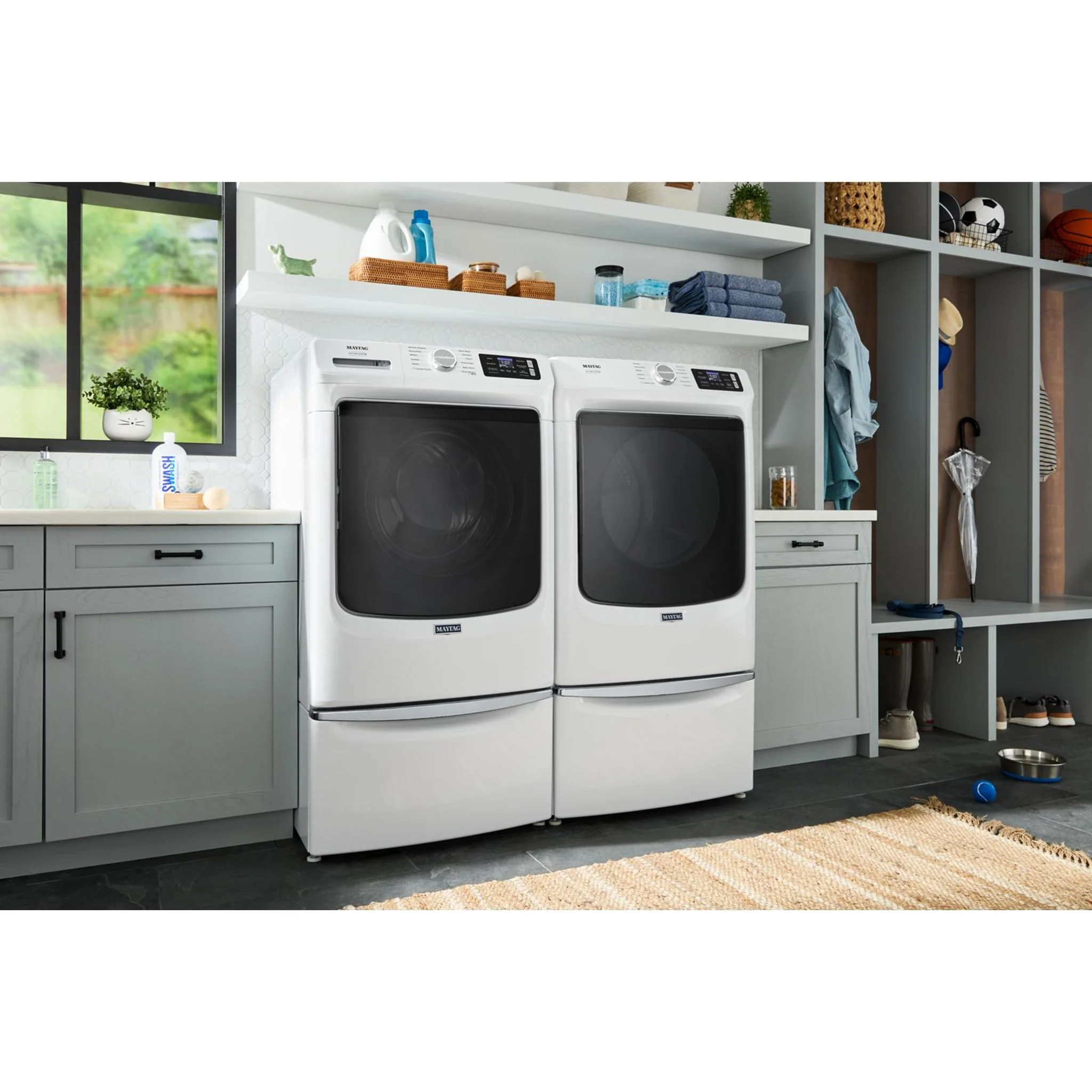 Whirlpool 15.5" (39.4 cm) Pedestal for Front Load Washer and Dryer with Storage -White with Chrome (XHPC155XW) - Image 93